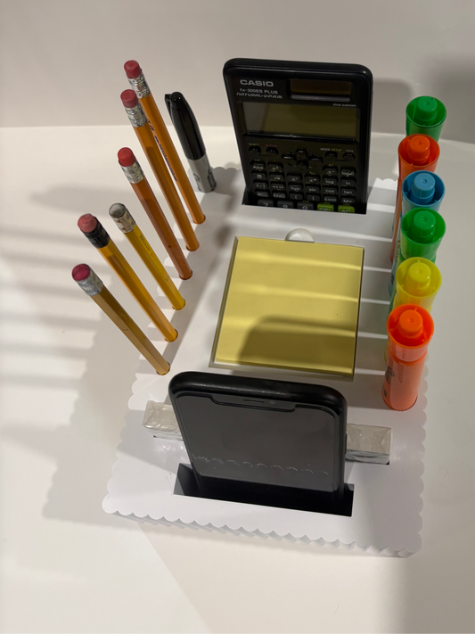 Student Desk Organizer, All-in-One School Supply Holder for Pencils, Highlighters, Phone & Calculator